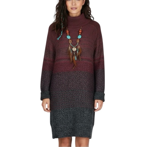 Roots Burgundy Gray Ombre Knit Sweater Dress Medium - Picture 1 of 13